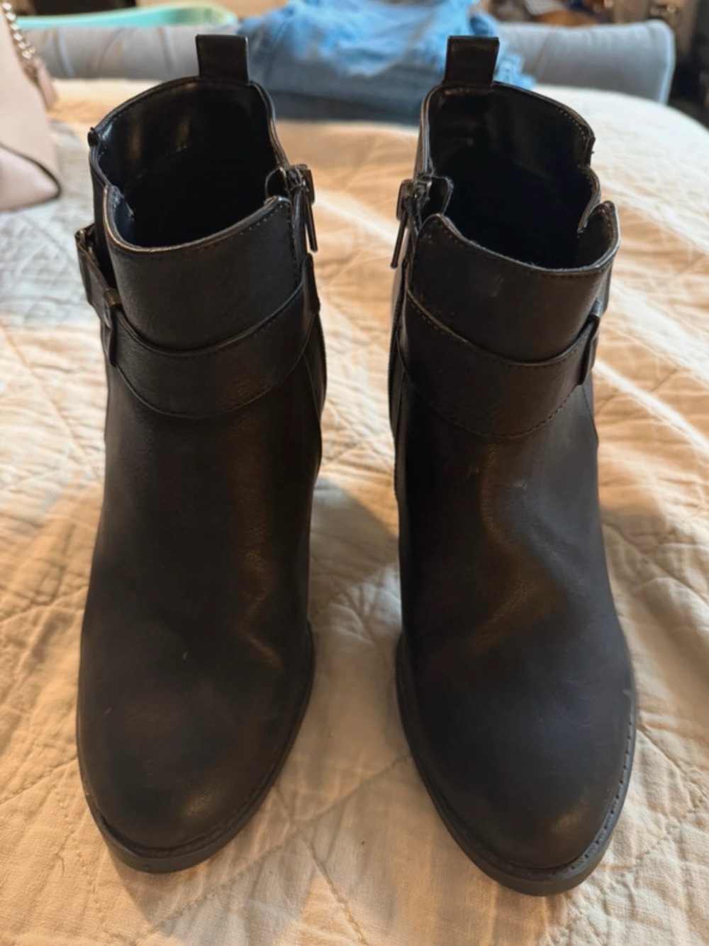 Sleek Black Ankle Booties with Side Buckle Accent